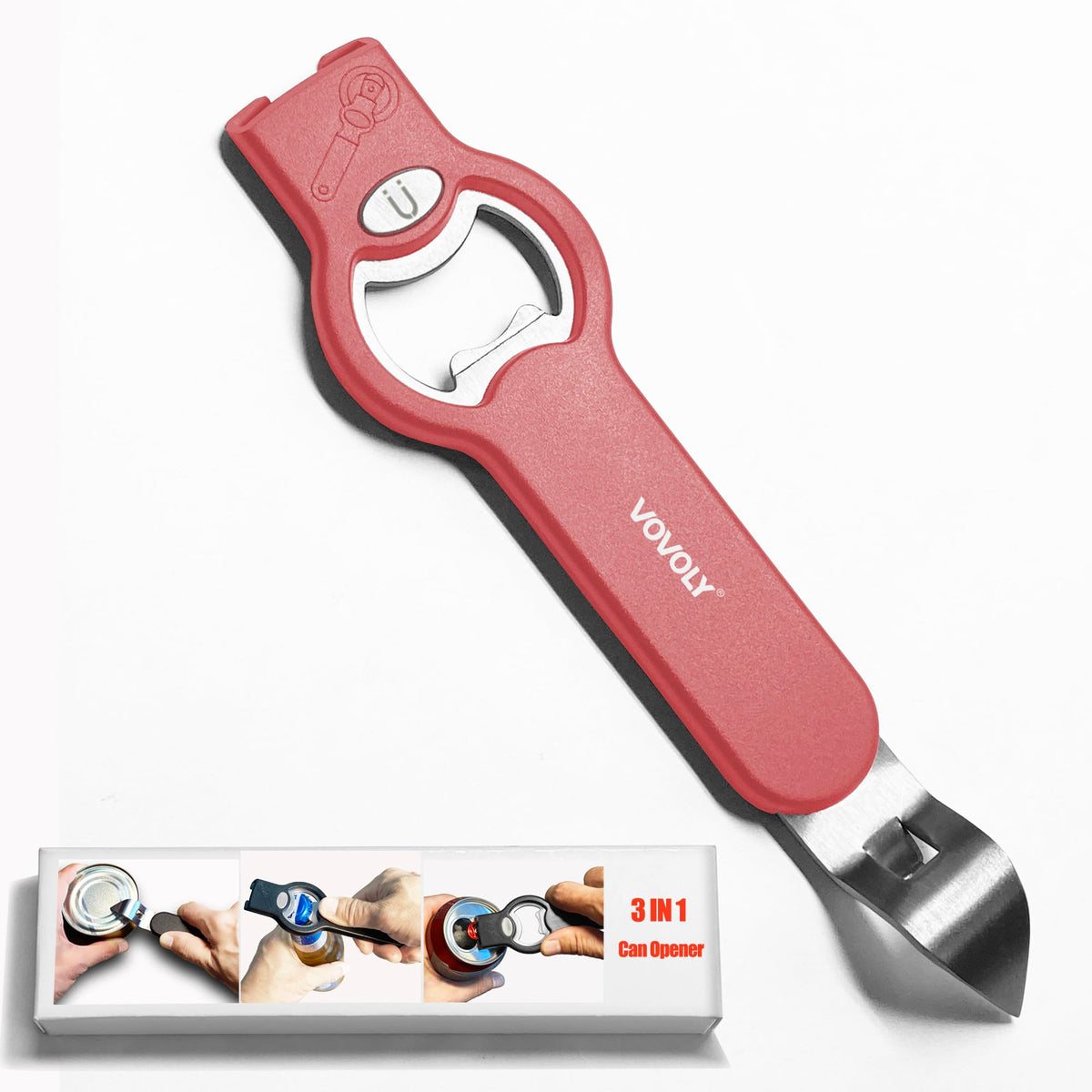 3-in-1 Magnetic Bottle & Can Opener, Manual Can Punch Opener, Black