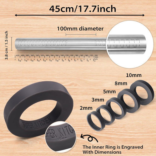 Adjustable Rolling Pin with Thickness Rings for Baking -Roller for Cake Pop