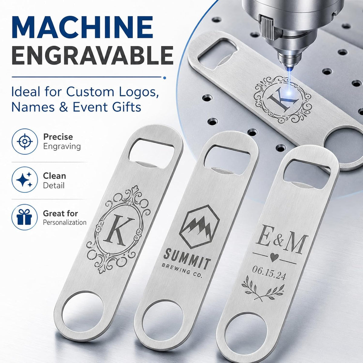24 Pack Stainless Steel Flat Beer Bottle Opener,7 Inch Portable Bottle Opener, Customizable logo engraving available,Perfect for Kitchen Bar Restaurant Use