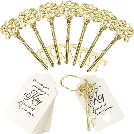 100 PCS Key Bottle Openers,Vintage Skeleton Key Bottle Opener,Wedding Favors Bottle Opener with Tag Cards and Key Chains(Gold)