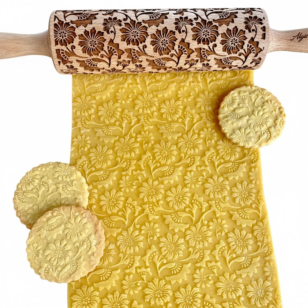 BEEHIVE Embossing Rolling Pin with Pattern. Laser Engraved Embossing Dough Roller for Homemade Cookies and Pottery by Algis Crafts