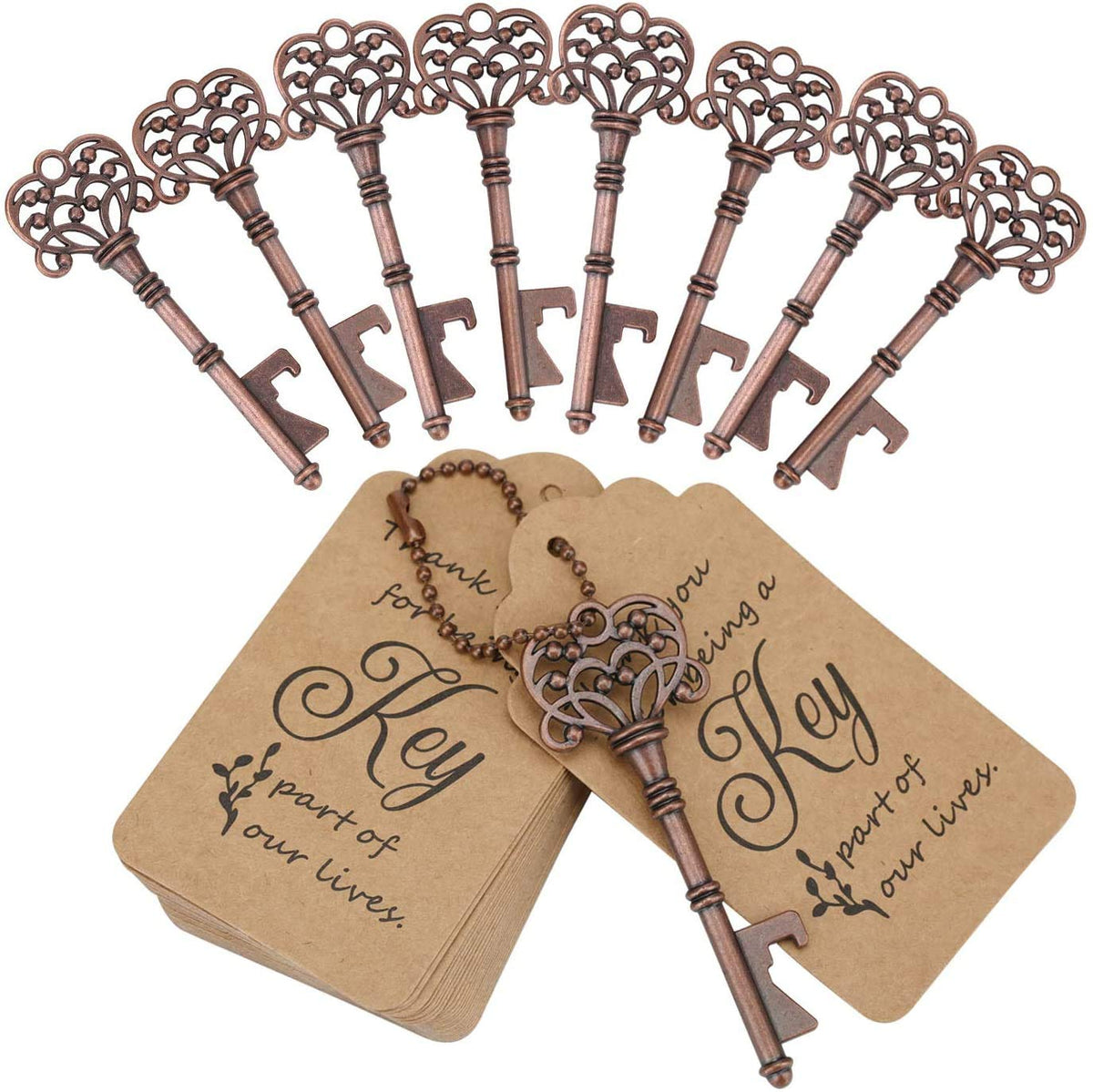 100 PCS Key Bottle Openers,Vintage Skeleton Key Bottle Opener,Wedding Favors Bottle Opener with Tag Cards and Key Chains(Gold)