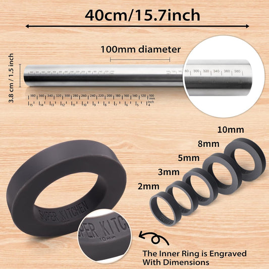 Adjustable Rolling Pin with Thickness Rings for Baking -Roller for Cake Pop