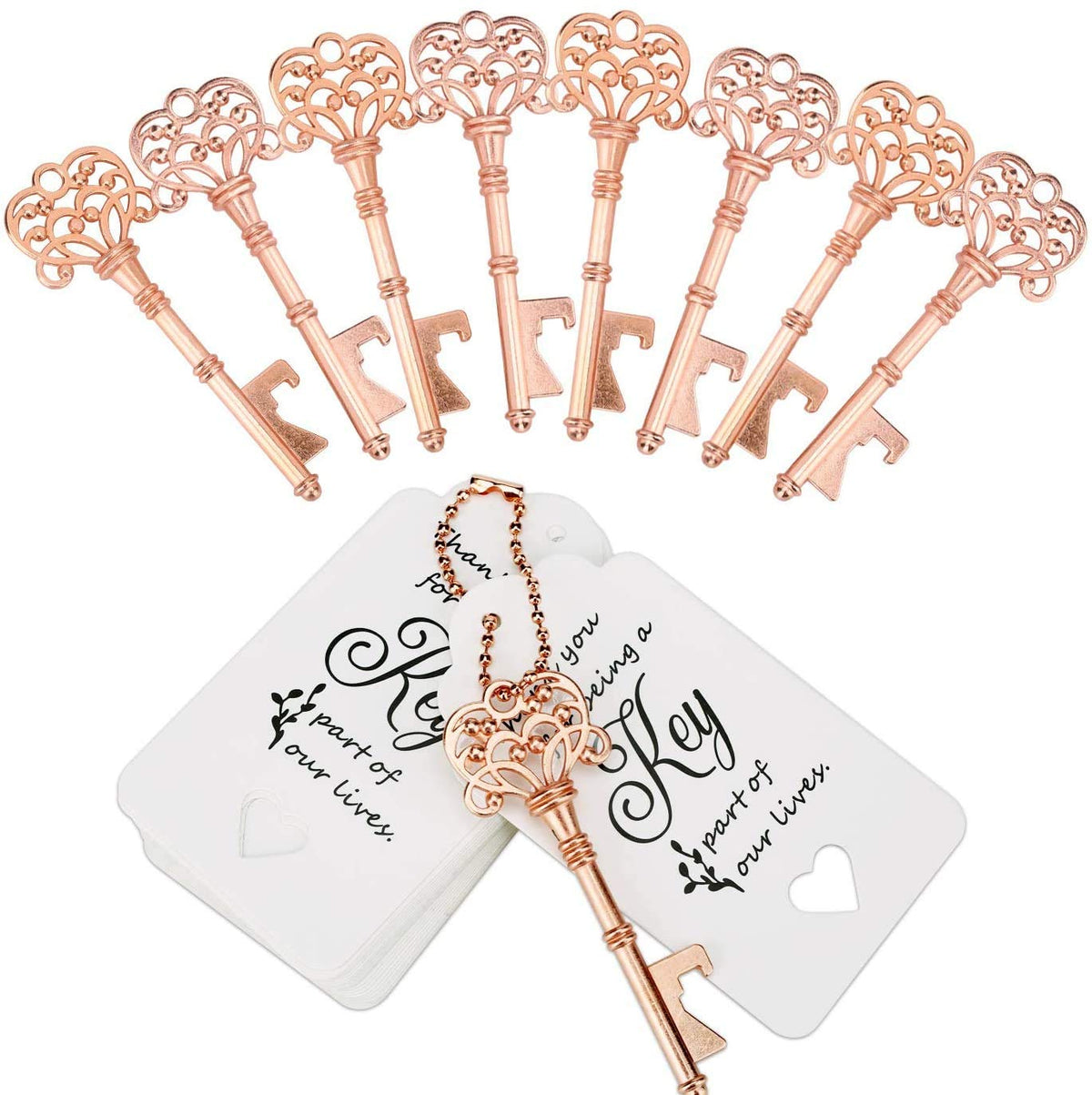 100 PCS Key Bottle Openers,Vintage Skeleton Key Bottle Opener,Wedding Favors Bottle Opener with Tag Cards and Key Chains(Gold)
