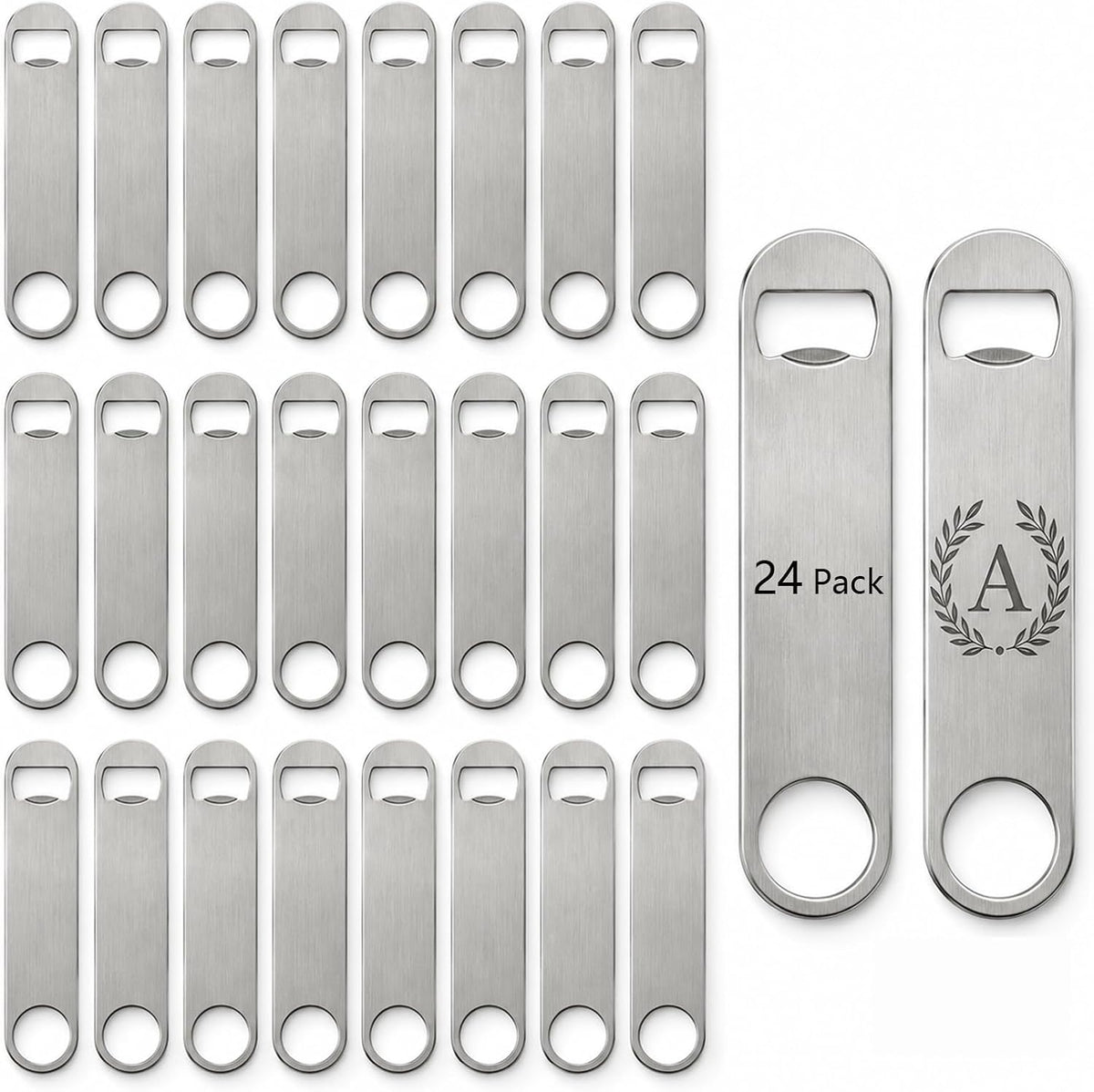 24 Pack Stainless Steel Flat Beer Bottle Opener,7 Inch Portable Bottle Opener, Customizable logo engraving available,Perfect for Kitchen Bar Restaurant Use