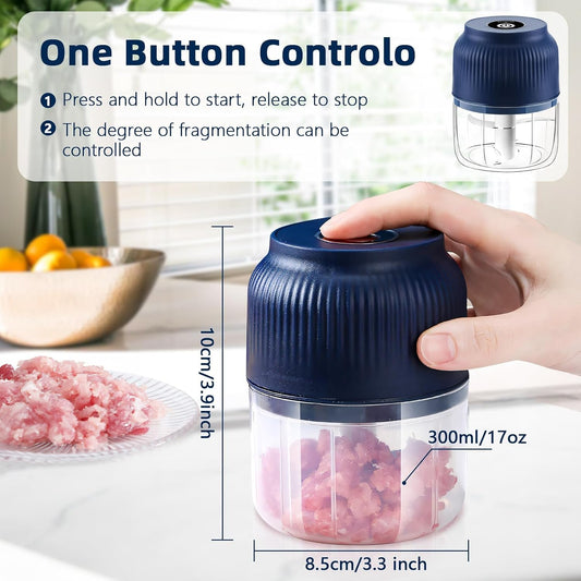 Electric Garlic Chopper, 320ml USB-C Vegetable Veggie Chopper, Garlic Mincer Slicer with 3 Blades, Onion Chopper Vegetable Cutter, Portable Small Food Processor for Chili Onion Fruit Meat
