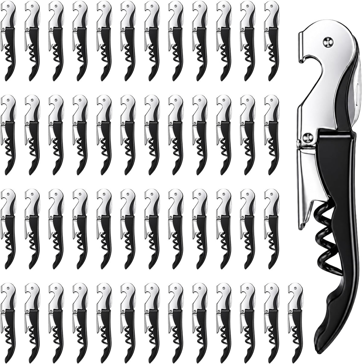 50 Pack Black Wine Key Corkscrew, Stainless Steel Waiter's Opener