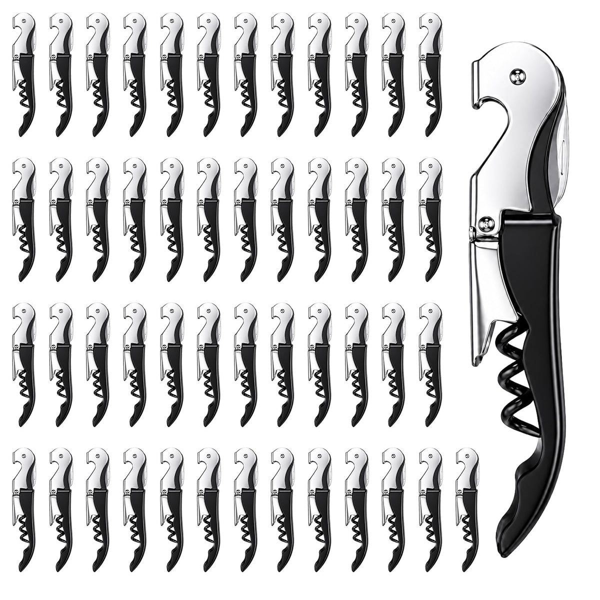 50 Pack Black Wine Key Corkscrew, Stainless Steel Waiter's Opener