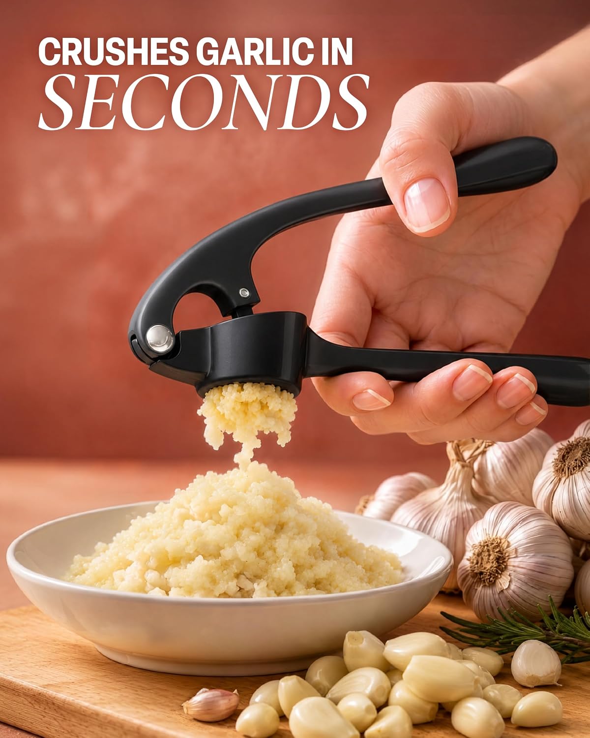 Zulay Kitchen Premium Garlic Press Set - Rust Proof Professional Garlic Mincer Tool - Easy-Squeeze, Easy-Clean with Soft, Ergonomic Handle - Silicone Garlic Peeler & Brush (Black)