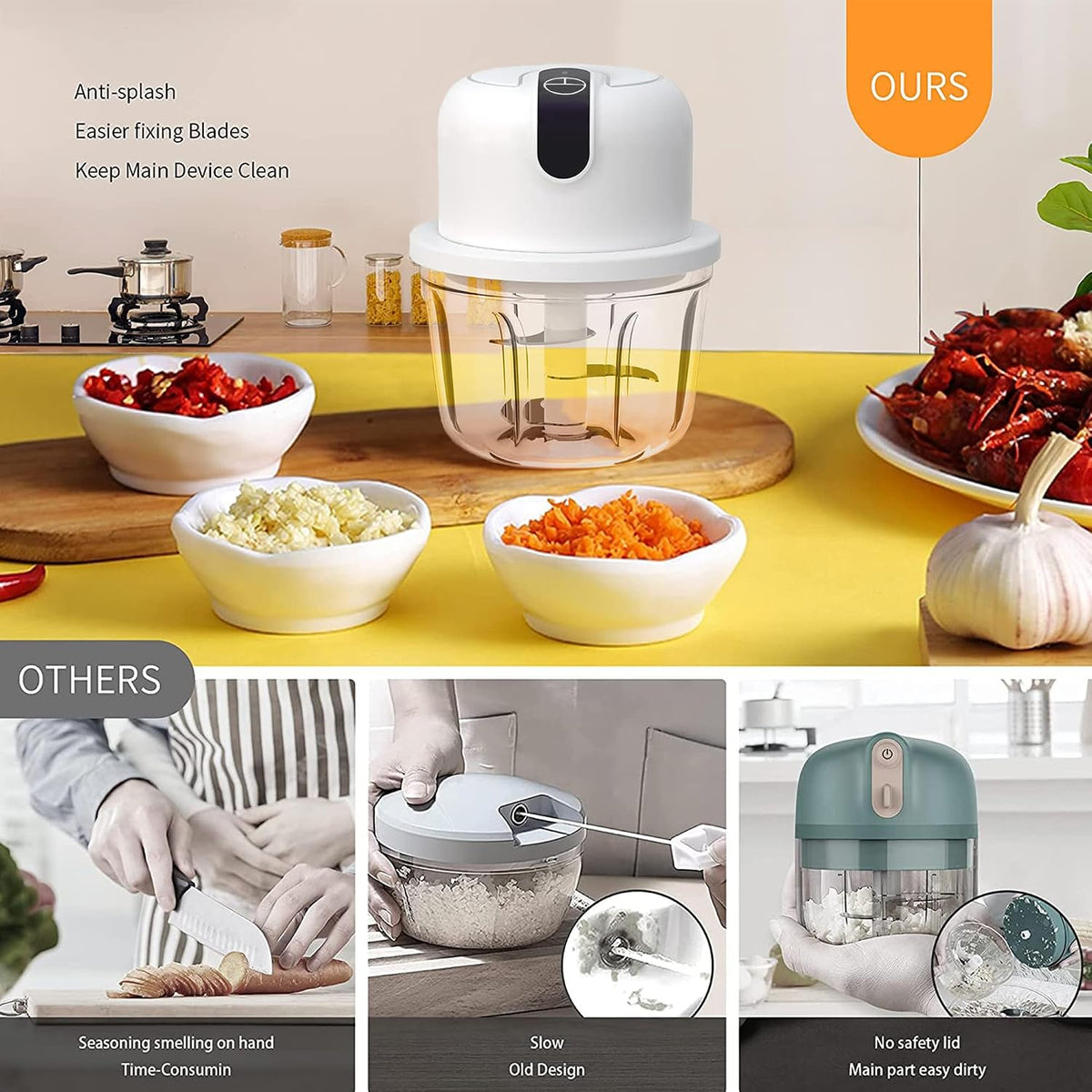 1.5 CUP Garlic Chopper,Electric Mini Food Processor,Portable Onion Chopper