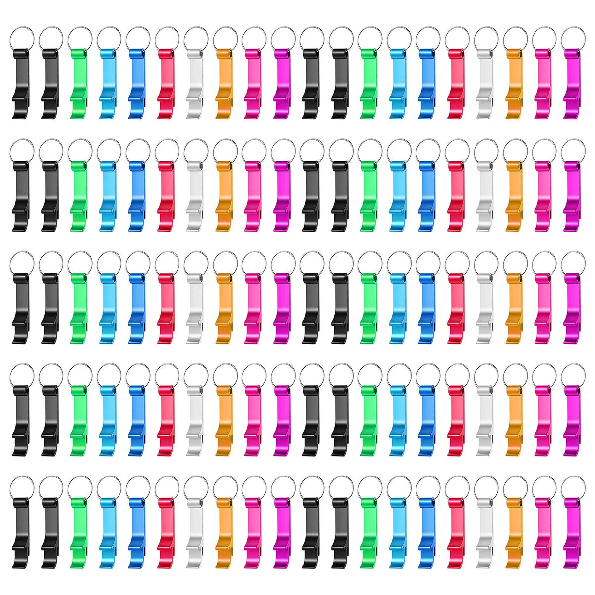 100 Pack Black Metal Bottle Opener Keychains, Tiny Beverage Opener Party Favor (Black, 100Pcs)