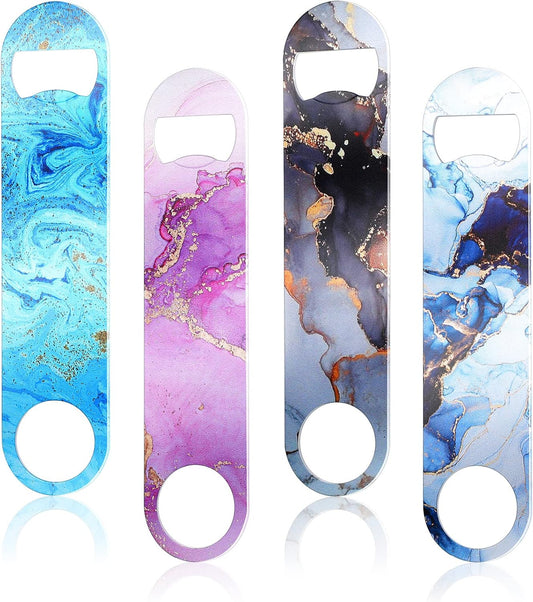 4 Pcs Flat Bottle Opener Heavy Duty Stainless Steel Opener,Marble Print
