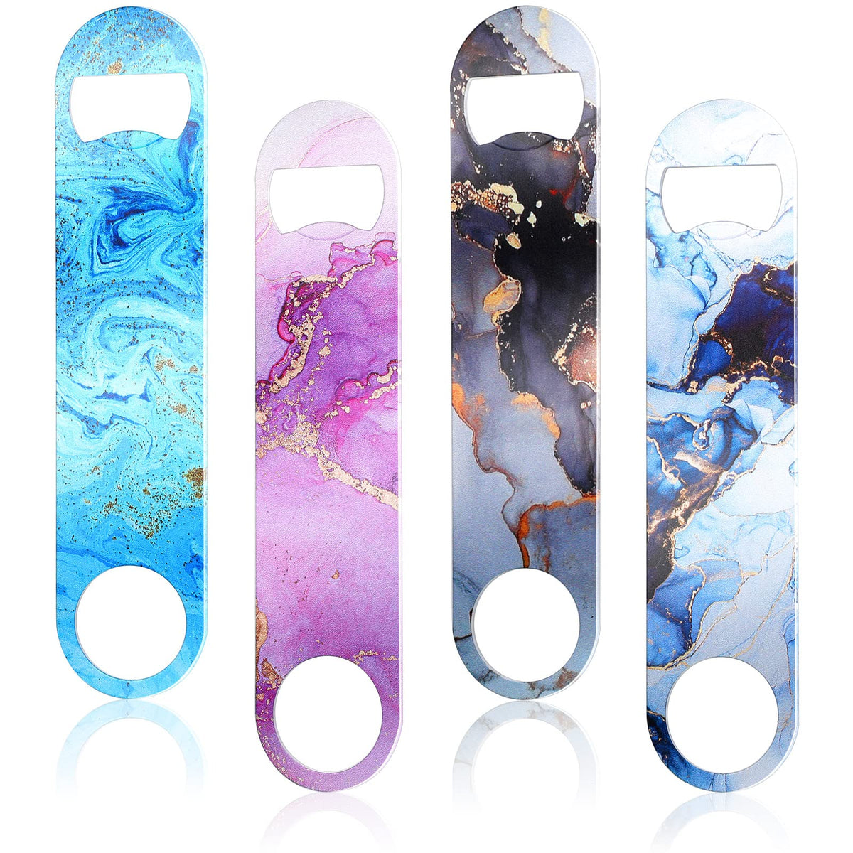 4 Pcs Flat Bottle Opener Heavy Duty Stainless Steel Opener,Marble Print
