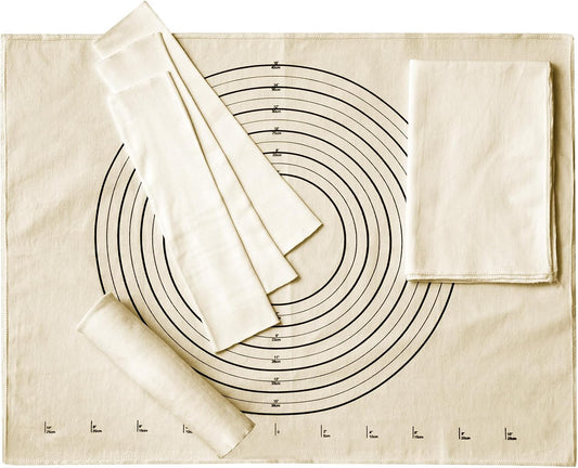 6 Pcs Pastry Cloth and Rolling Pin Cover Set, 25 x 20 in Cotton Mat
