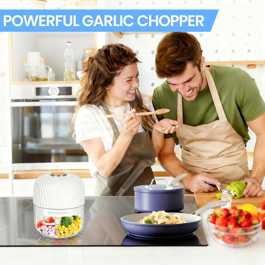 Electric Garlic Chopper 252ML, Mini USB Rechargeable Veggie Chopper, Cordless Garlic Mincer Onion Chopper Food Chopper for Ginger Chili Meat Sauce, Wireless Food Processor, White