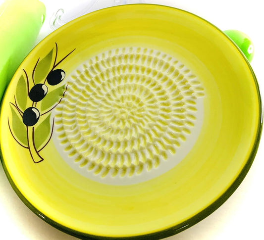 BonCera, Premium Ceramic Garlic Grater Plate Set - Yellow Olive